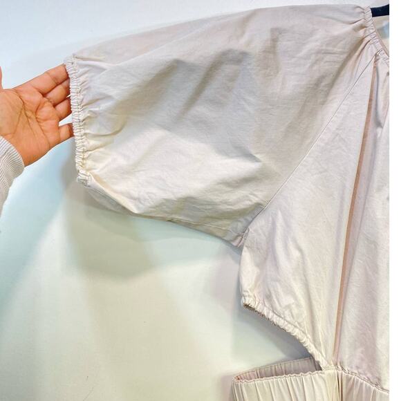 J. Crew Beige Cut Out  Cotton Mini Dress 1 6us Puff Sleeves Elastic Waist Summer - Picture 7 of 11